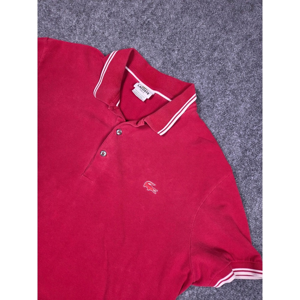 Lacoste Polo Shirt Mens 7 Red Slim Fit Tipped Pique Short Sleeve Logo